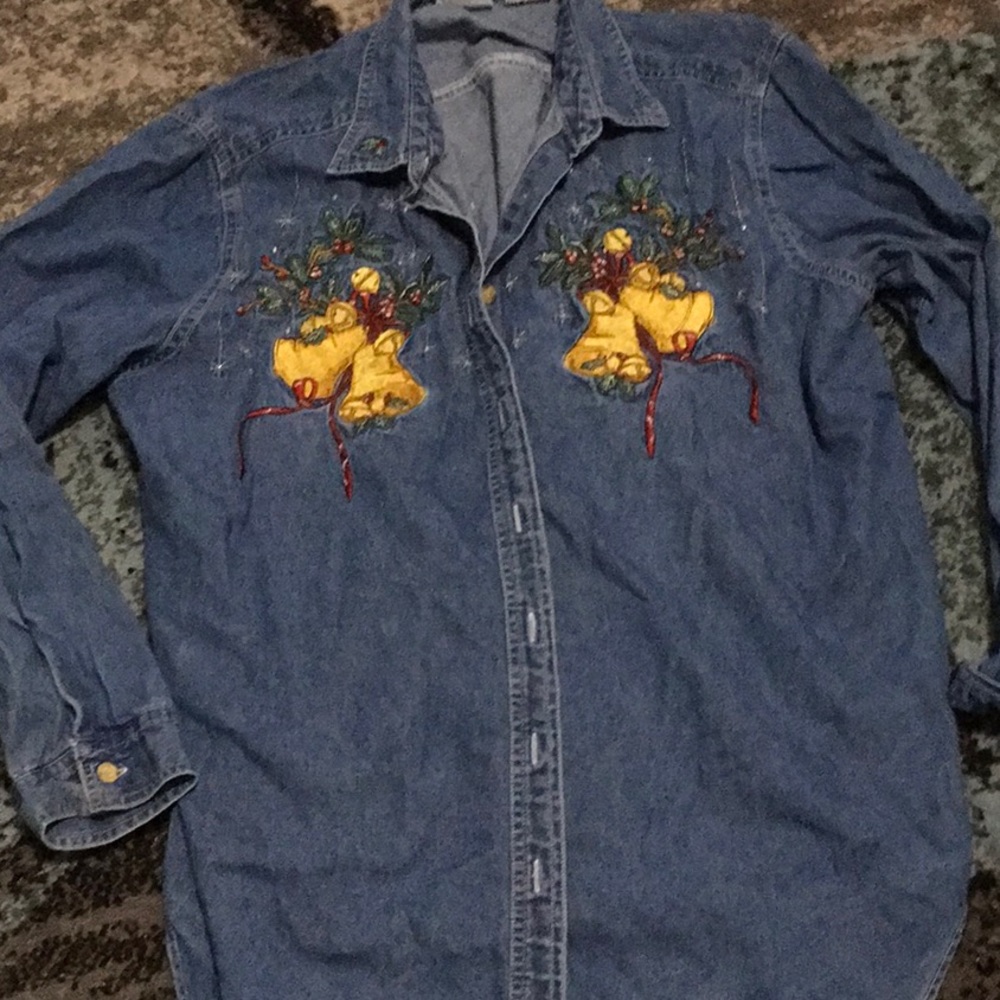 Christmas bells blouse jean  button up